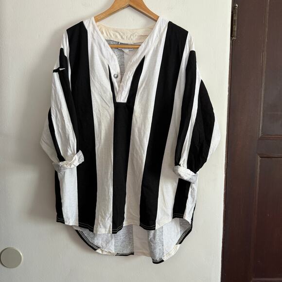Contempo Casuals Tops - 90s Vintage Black and White Striped Baseball Jersey style Shirt Nada nuff Medium